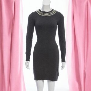MICHAEL KORS LONG SLEEVE‎ GRAY ANGORA RABBIT STUDDED SWEATER DRESS MED. VGC